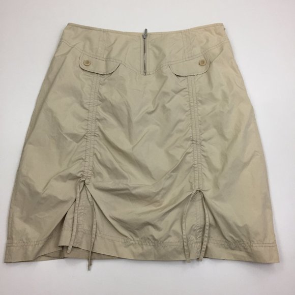 NWT JAVIER SIMORRA Beige/Sand Adj Drawstring  Exposed Zipper Front Lined Skirt - Picture 1 of 13